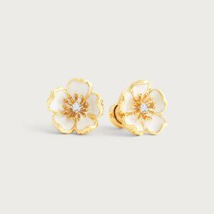 Anabel Aram Wildflowers Enamel Stud Earrings | Ivory & Gold | Like New